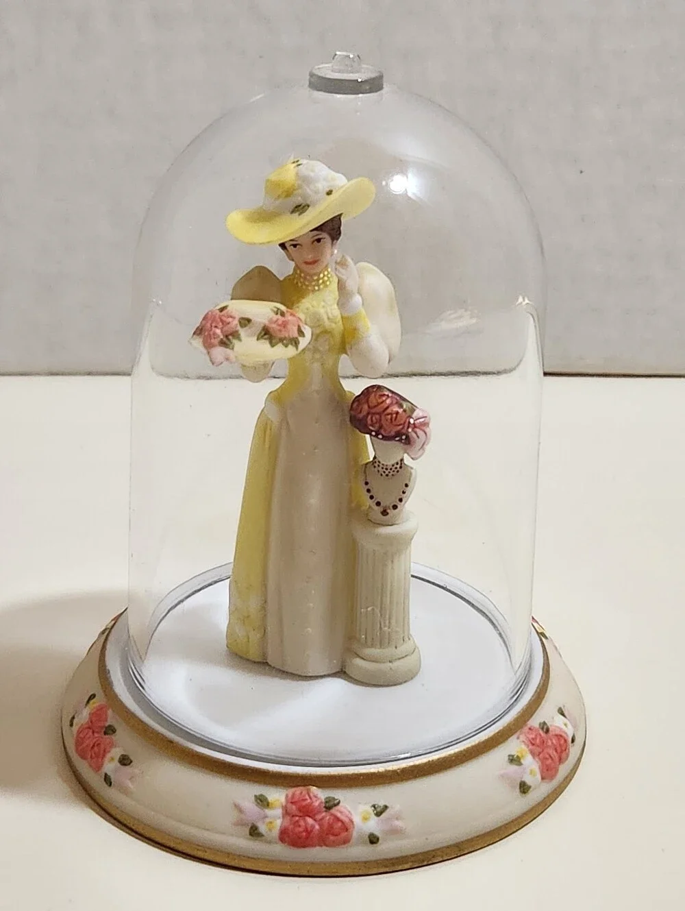 Avon Collectibles Mrs. P.F.E. Albee 2005 Mini Ceramic Figurine w/ Dome & Base